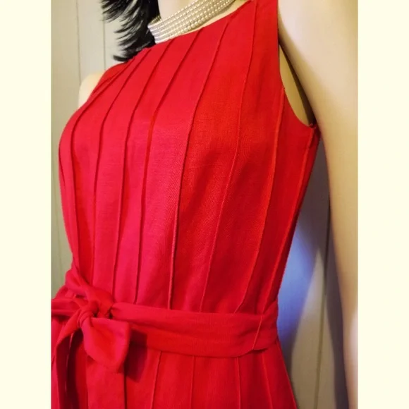 ❤️Calvin Klein Retro Red Fit & Flare Full Circle Skirt Party Dress - Picture 2 of 10